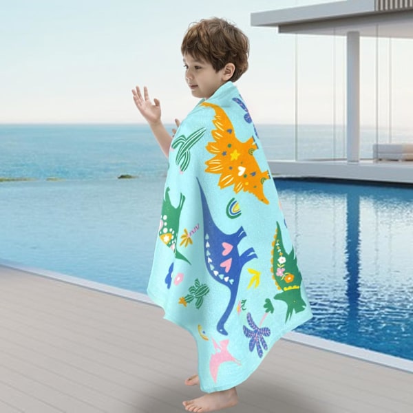 Dinosaurie Strandhandduk för Barn, 75x150 cm, 330GSM, Mjuka Absorberande Poolhanddukar i Bomull för Pojkar, Perfekt för Simning, Surf, Strand, Badrum och