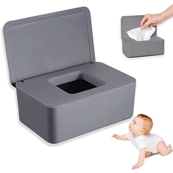 Baby Wipe Box Våtservetter Torklåda med lock, grå, kan placeras i