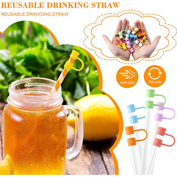 24 Stykker Universal Straw Stopper Regnbuefarge, Søt Straw Stopp