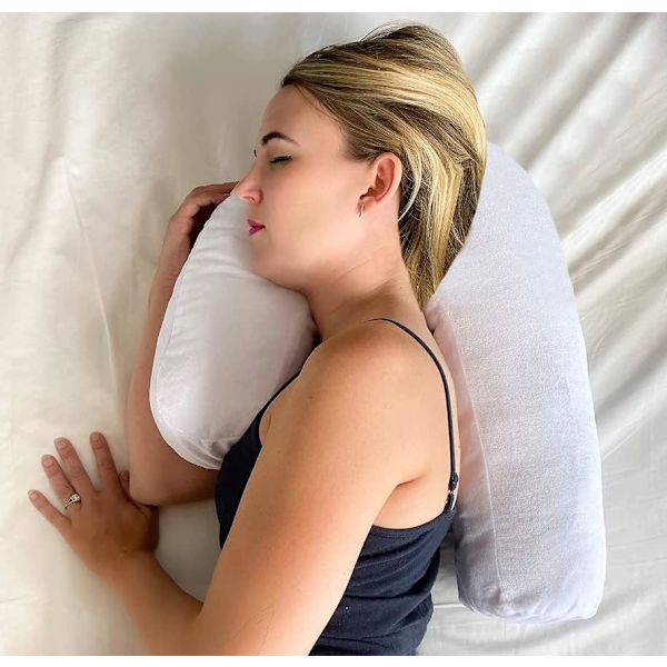 Side Sleeper Pude | J Pude til Sideliggende | Side Sleeper Pude med Ørehul | Svanepudeform | Nakke & Rygsøjlejustering til Søvn | Side S