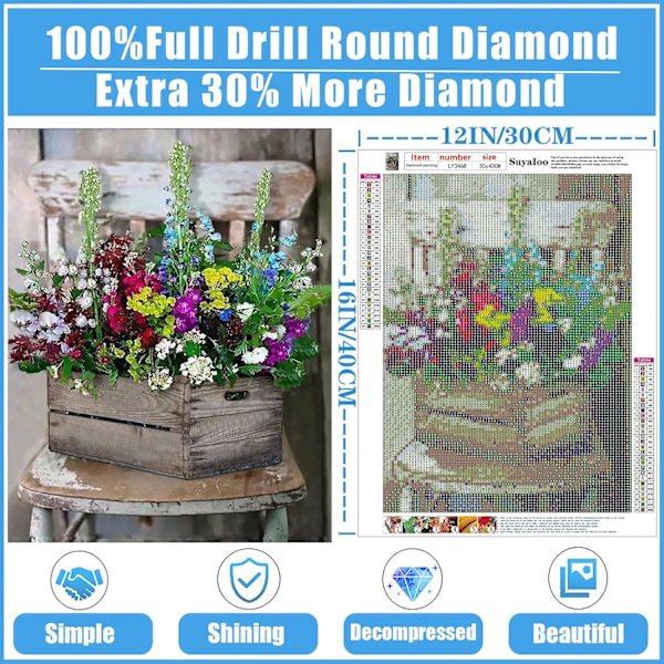 Blommor Diamantmålningssatser för Vuxna - 5D Stol Diamantkonstsatser för Vuxna Barn Nybörjare, DIY Full Drill Diamantprickar Strass Diamantkonstsatser