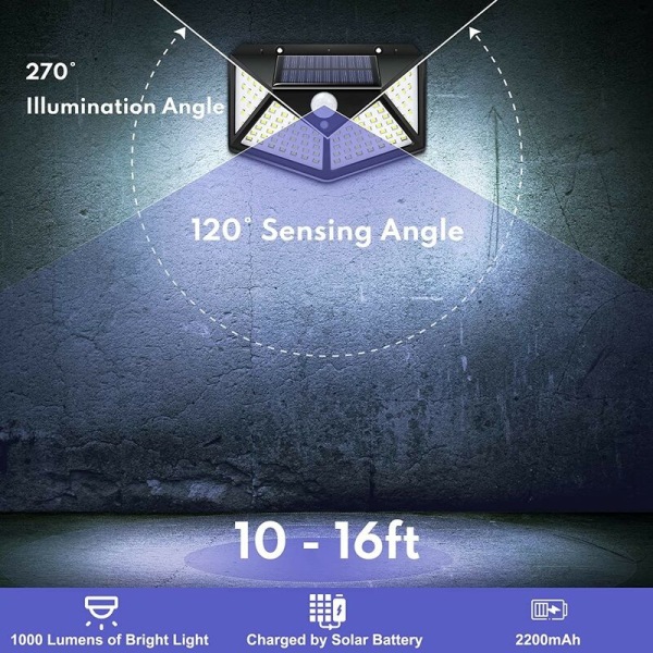 IOTSES 100LED 2200mAh 3 Tilaa Ulkovalo Aurinkopaneelilla ja 270º Liiketunnistimella