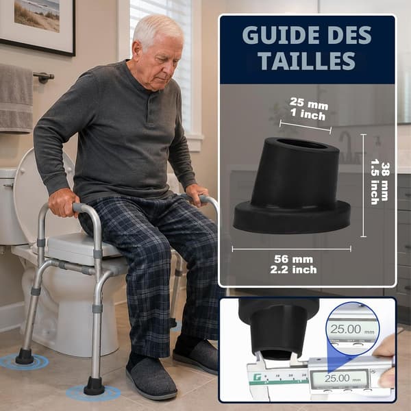 Brusebadestolsfødder, 25 mm/1 tomme, til badeværelsesstole og -trin, sæt med 4, sort