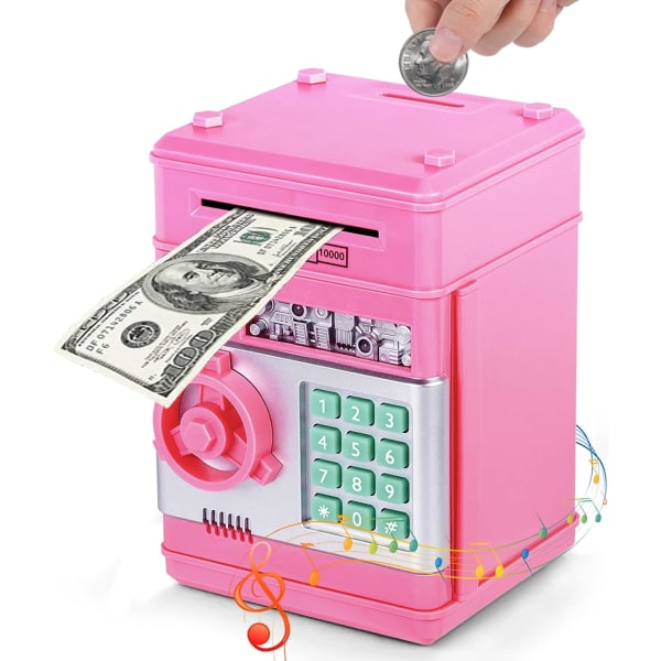 (Rosa) Elektronisk spargris, bankomat Spargris födelsedagspresent, stor