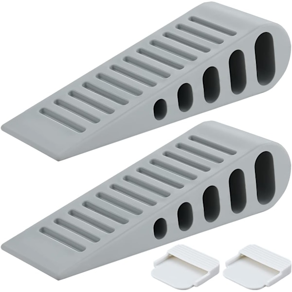 2 Pack Rubber Door Stopper Wedge, Grey Soft TPR Premium Door Stops for Bottom of Heavy Duty Door on Tile, Concrete, Carp