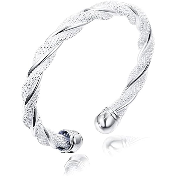 Silver Plated Adjustable Mesh Twisted Cuff Bangle Bracelet for Women