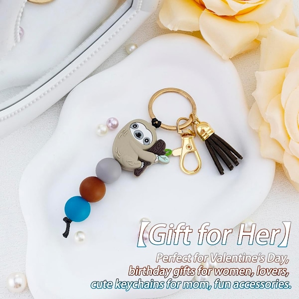 Sloth Gaver Til Kvinder Piger Dovendyr Nøglering Ornament Fyld Dovendyr Tema Indretning Silikone Perle Smykker Med Kvast Taske Charms Til Dovendyr Elsker – Håndtaske,