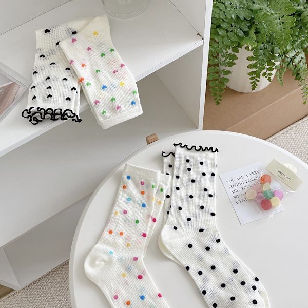 4 Par Färgglada Polka Dot Randiga Strumpor för Kvinnor och Flickor Stac