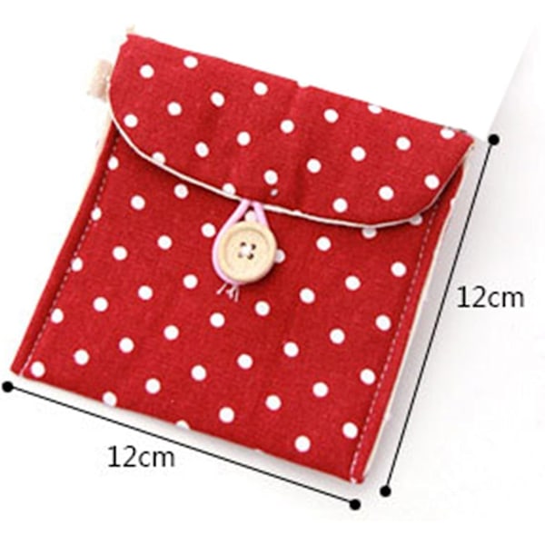 2 st 1 Röd och 1 Blå Sanitetsservetter Väska Menskopp Påse Amningsinlägg Hållare Söt Prickig Bomull 12x12 cm Tvättbar Organizer Förvaring
