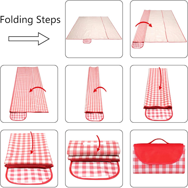 200 * 200CM Rød og Hvid Picnic Tæppe, Foldbart Picnic Tæppe