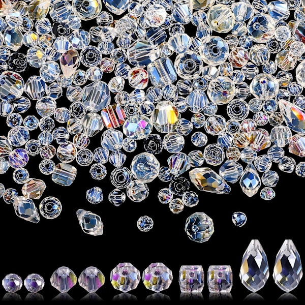 300 stk. Glasperler Bulk Assorterede Krystalperler til Smykkefremstilling Facetteret Dråbe Rondelle Briolette til DIY Håndværk Halskæde Armbånd Øreringe Sæt (A