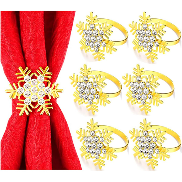 6 st jul-renar älg snöflinga servettringar (snöflinga, guld)