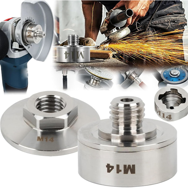 Tilbehør til vinkelsliper, M14 X-Lock adapter med M14 låsemutter for låsing på M14 gjenger, anvendelig adapter i rustfritt stål for vinkelsliper diamant