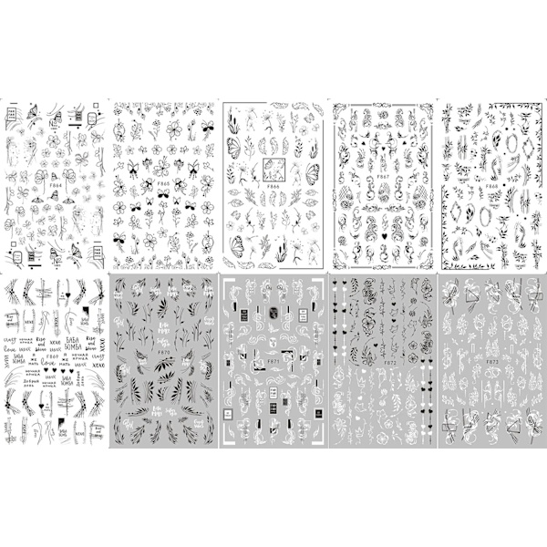Blommor Nagelstickers Nagelkonst 10 Ark Självhäftande Nagelstick