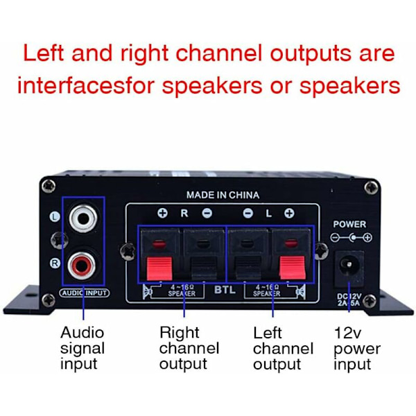 Mini DC 12V HiFi Audio Forstærker Bærbar Dobbeltkanals Stereo