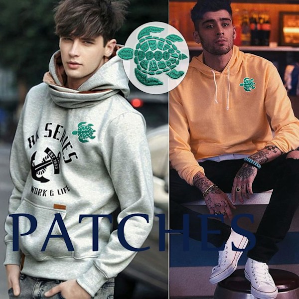 2 stk. Stryge-på Broderet Patch, Grøn Skildpadde Sød Patch - Broderet Appliqué Badge Stryge-på/Sy-på DIY Tøjtilbehør, Perfekt til Rygsæk, Kl