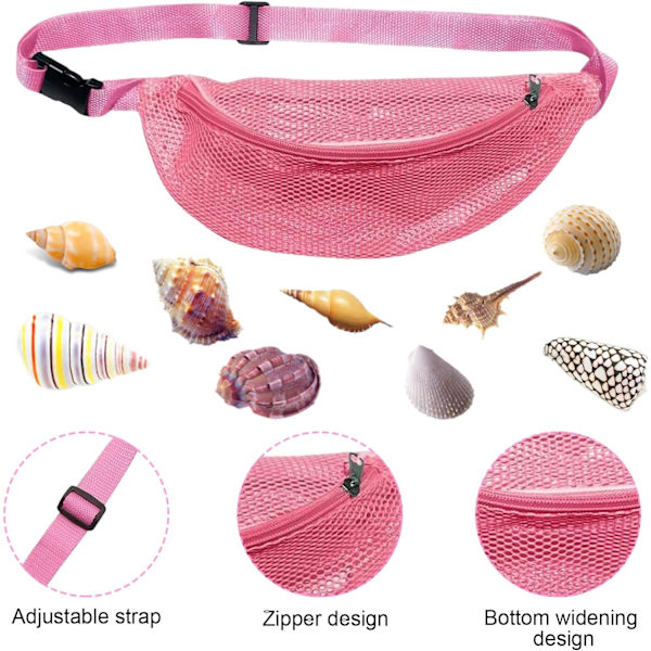 Mesh Strandtaske til børn, Skaltasker til stranden, Bæltetaske Skaltasker til at samle skaller til voksne med justerbare stropper til indsamling af muslingeskaller