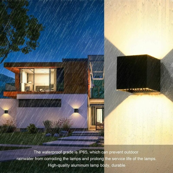 (Svart) 12W vägglampa, 2 delar 3000K LED-vägglampa utomhus/inomhus
