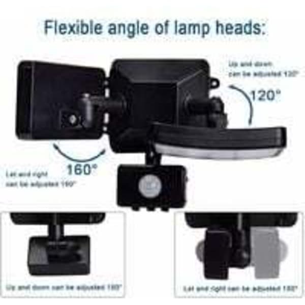 LED Flomlys med Justerbar Bevegelsessensor, Dobbelhode LED Flomlys