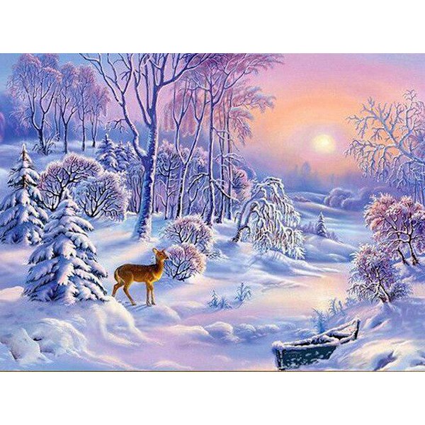 30x40cm, snöscen 5d diamantmålning strassbroderi duk
