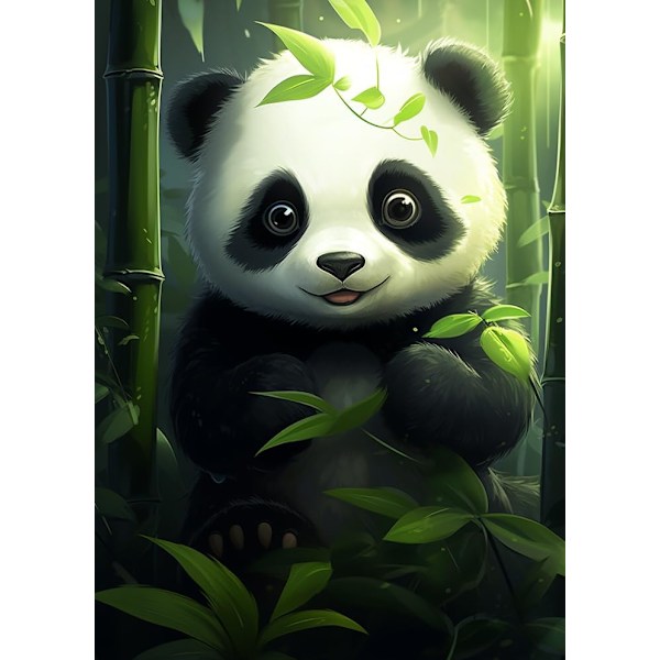30x40cm, Bambulehti Panda 5d timanttimaalaus strassilla