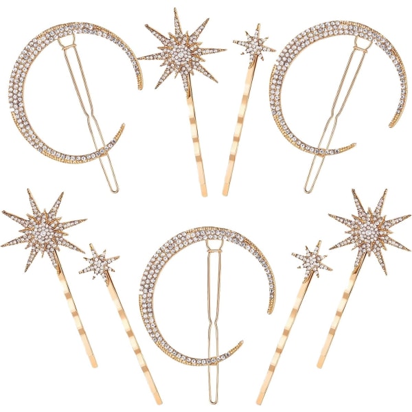 Sett med 9 Moon Star Hårklips Star Hair Clips Rhinestone Hair Cli