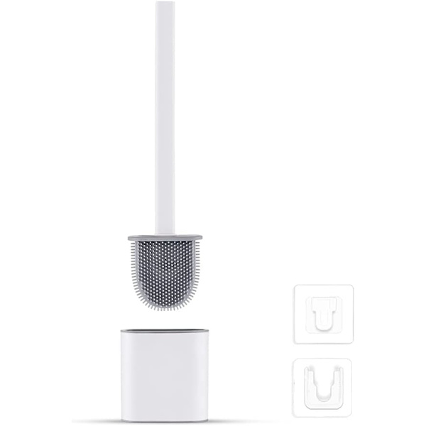 Platt Silikon Toalettborste - Toalettborste och Hållare, Anti-Dropp,