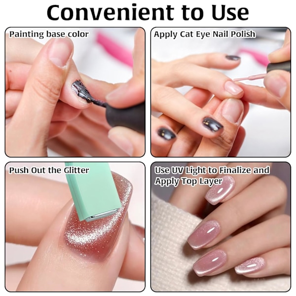 3-i-1 Kattöga Nagelmagneter Nagelkonst 3D Gel Nagellack Kraftfull Magnetisk Sug Multi-Funktionella Nageldesignverktyg Dubbelhuvud Magnet Grön, Kattöga M