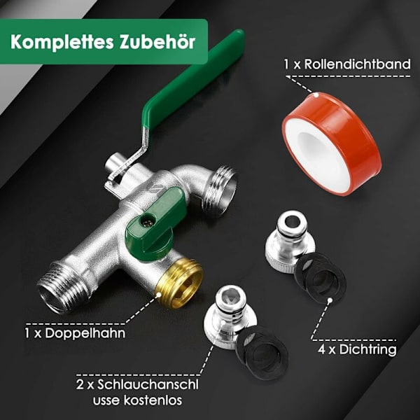 Havefaucet, 1/2 tommer dobbelt udgangshavefaucet, messing, rust- og frostbestandig