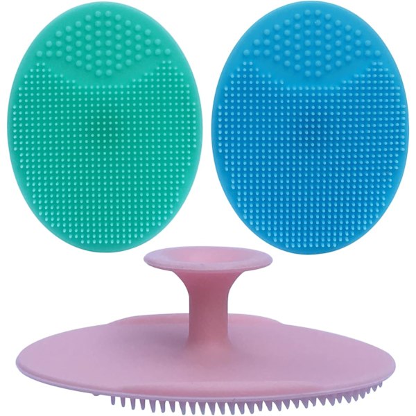 st Blå, Rosa, Grön Manuell Silikon Ansiktsborste och Exfolierande Borste för Vuxna, Baby Hårbottenbadborste, Baby Massageborste, Babyborste för Skorpbildning, Mjuk