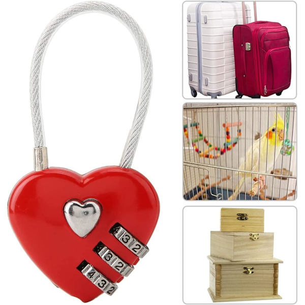 (Red) Heart Padlock Mini 3-numeroinen yhdistelmälukko Love Wire -langalla