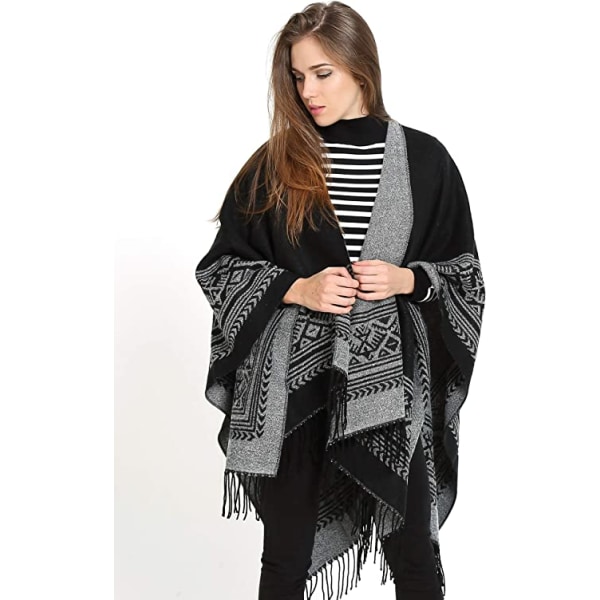 Poncho Sjal Elegant Varm Öppen Kvadrat Höst Vinter Kvinna