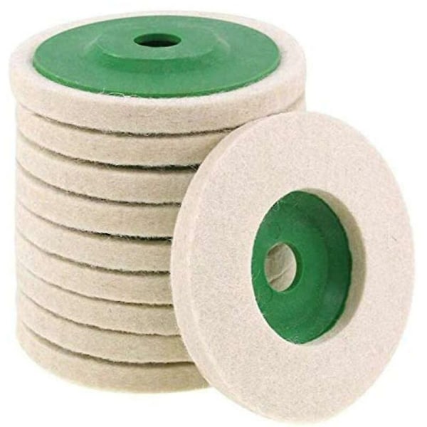 Grønne - 10 ullfilt poleringsdisker for vinkelsliper, 10 cm/8 mm