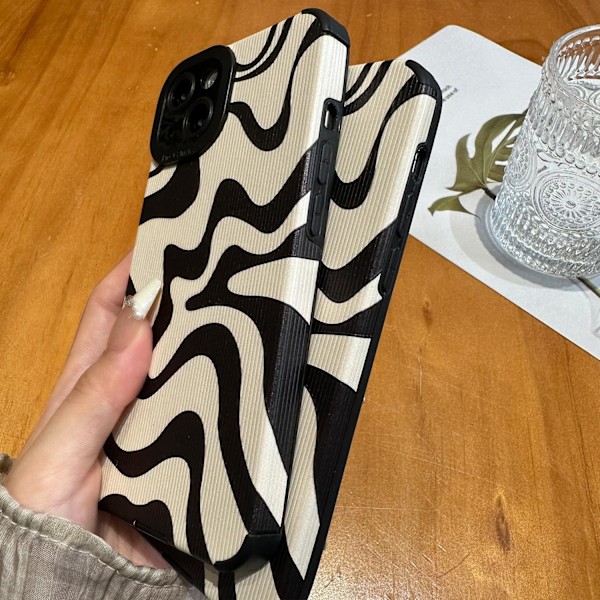 Designat för iPhone 14 Telefonfodral, Mjuk PU-Läder TPU och Söt Konstvågig Målad för Kvinnor Flickor, Smalt Skyddande Stötsäkert Kompatibelt med iPhone Ca