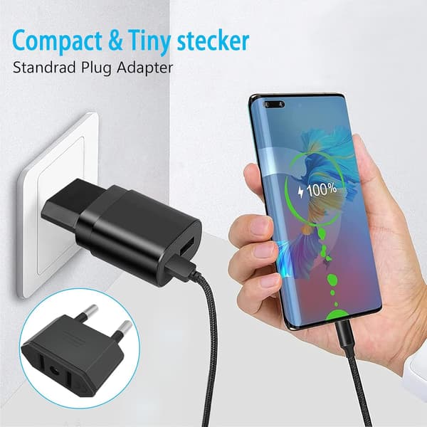 2 stk. US Pluggadapter, US til Frankrike Adapter, USA til Tyskland Adapter Plugg, US til EU Reiseplugg, EU Pluggadapter Svart
