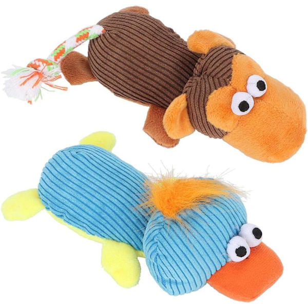 2-pack Hundleksaker, Pipsqueak Plysch Interaktiv Djur Tandvård