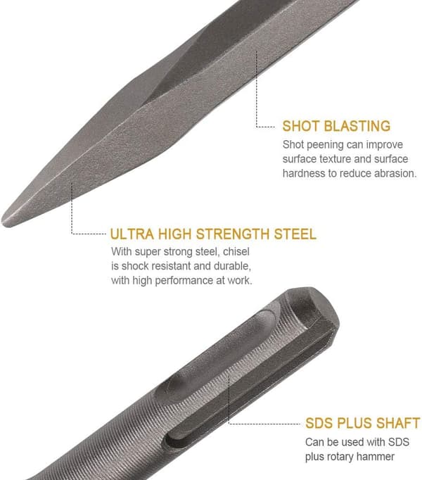 Sett med 3 (Bred meisel, flat meisel, spiss meisel) for lett drill