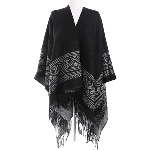 Poncho Sjal Elegant Varm Öppen Kvadrat Höst Vinter Kvinna