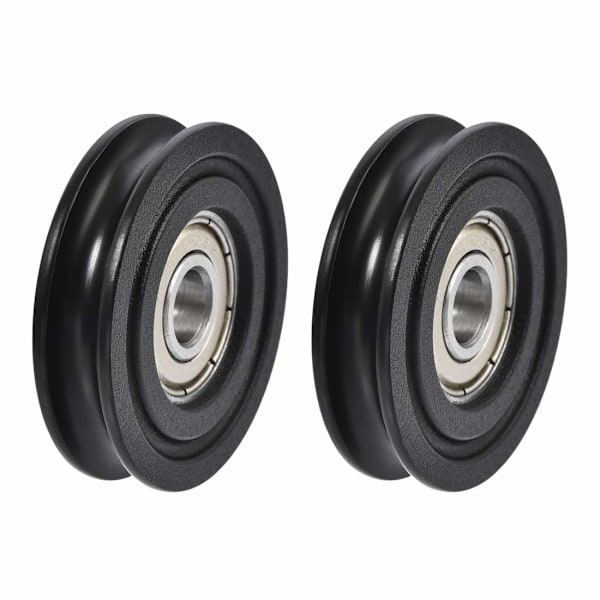 2 stk. Nylon Remskive U-rille Kugleleje Rulleføringshjul 8x40x10mm Dobbelt Metalafskærmet (GCr15) Kromstållejer Sort