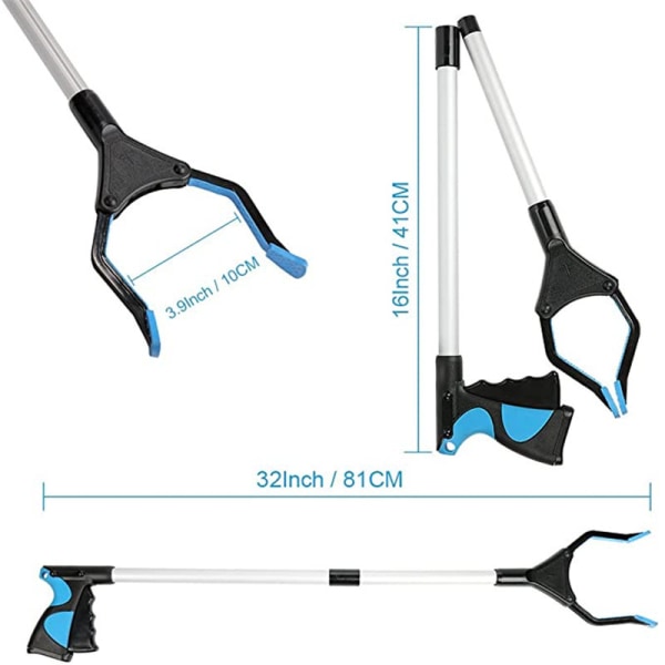 Oppsamlingsverktøy, teleskoppinsett, søppelfanger, 32" lang blå