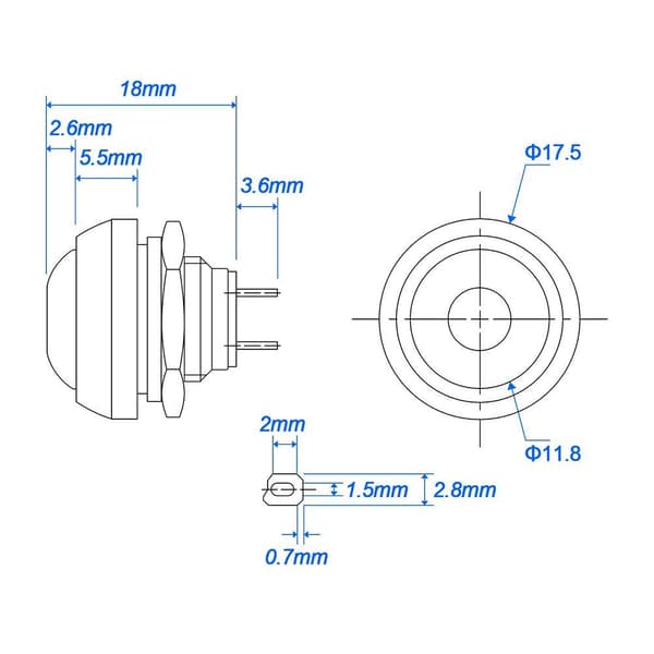 7 stk 12mm Vanntette Momentane Trykknapper, Mini Trykknapp