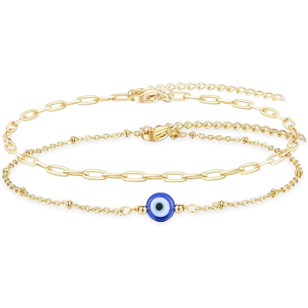 Gold Plated Evil Eye Bracelet/Anklets Layered Amulet Nazar for Women