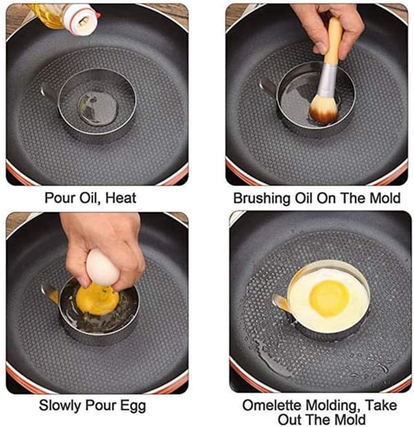 4 stk Rustfritt Omelettform Bakeform for Steking av Stekt Egg/Pa