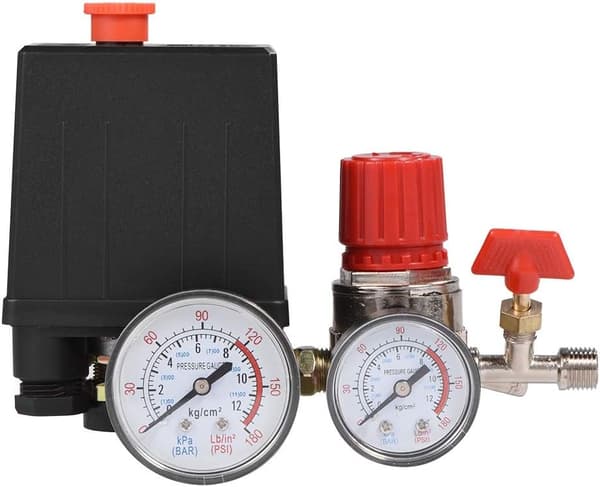 Luftkompressor, Luftkompressor Justerbar Luftutløpsmanifold Regulator Måler med Sikkerhetsventil