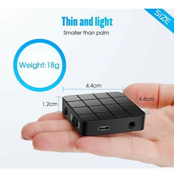 Bluetooth-adapter, Bluetooth 5.0-sender/mottaker, 2-i-1 mini bærbar