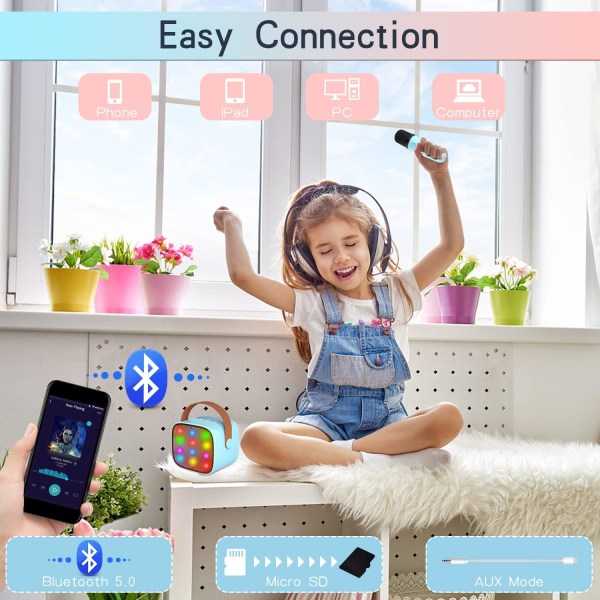 Karaokemaskine til børn med mikrofon (blå), bærbar Bluetooth k