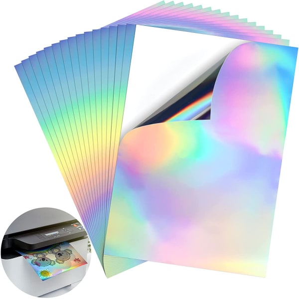 Pakke med 10 utskrivbare A4-ark med selvklebende holografisk vinyl