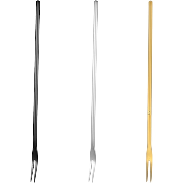 3 stk. liten fruktgaffel, 22 cm SUS 304 tommer rustfritt stål forrettgafler langt håndtak sylteagurkgaffel bærbar cocktail salat fruktgafler for kake, ost