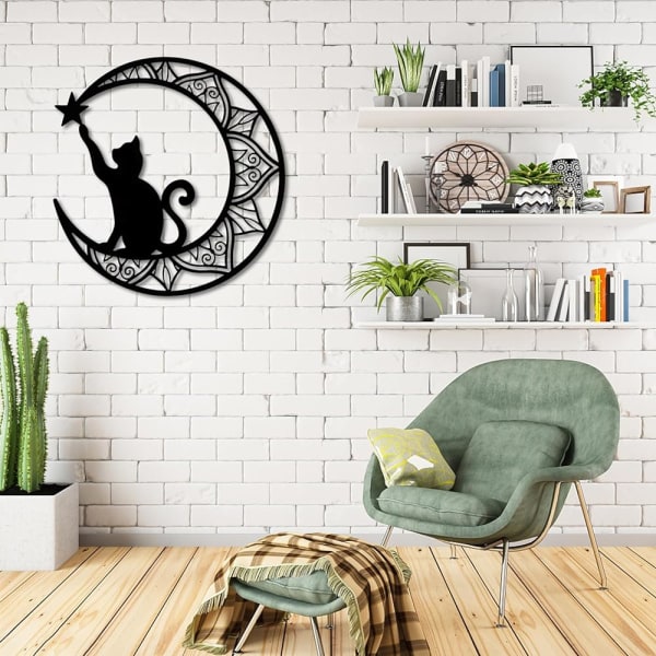 Premium Black Cat and Moon Wall Art,Moon Phase Wall Decor,Black C