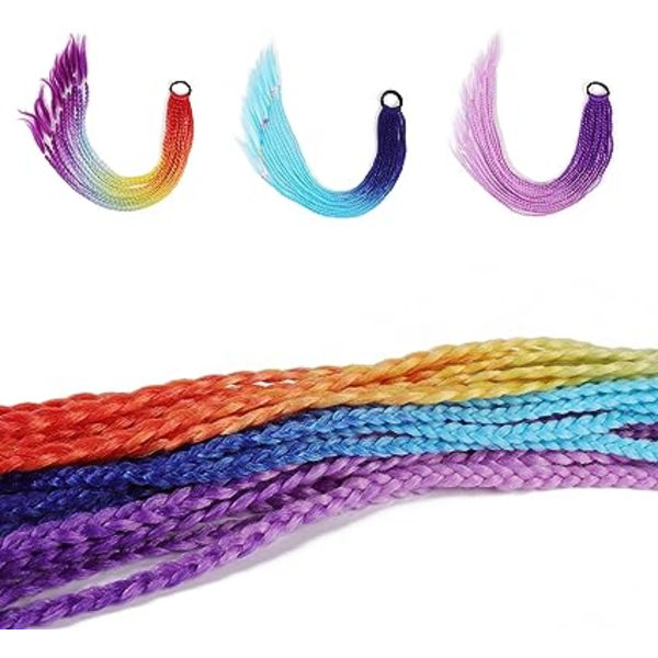 Fletteforlengelser, 36 stykker Ombre-farger Jenter, Fargerike Flettet